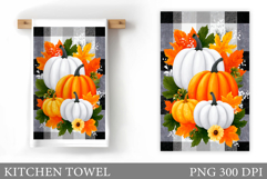 Pumpkin Kitchen Towel Design. Pumpkin Flowers Sublimation Product Image 1