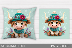 Christmas Cow Pillow Design. Christmas Pillow Sublimation Product Image 1