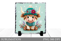 Christmas Cow Sublimation. Christmas Cow Slate Design Product Image 1
