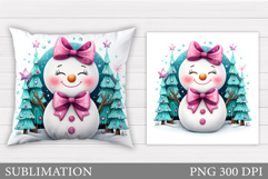 Cute Snowman Pillow Sublimation. Christmas Pillow Design Product Image 1