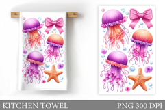 Jellyfish Kitchen Towel. Sea Kitchen Towel Sublimation Product Image 1