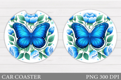 Butterfly Car Coaster Design. Flowers Coaster Sublimation Product Image 1