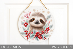 Christmas Sloth Door Sign. Christmas Door Sign Sublimation Product Image 1