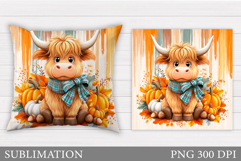 Fall Cow Pillow Sublimation. Fall Pillow Design Product Image 1