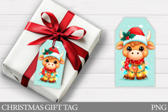 Christmas Gift Tag Design. Christmas Cow Gift Tag Printable Product Image 1