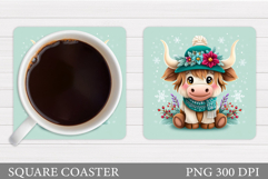 Christmas Cow Coaster. Christmas Cow Coaster Sublimation Product Image 1