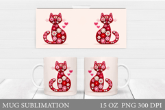 Floral Cat Mug Design. Valentines Mug Sublimation Product Image 1