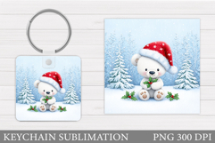 Polar Bear Keychain Design. Christmas Keychain Sublimation Product Image 1