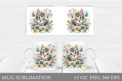 Cute Cat Mug Wrap Design. Cat Flowers Mug Sublimation Product Image 1