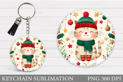 Christmas Cat Keychain. Christmas Keychain Sublimation Product Image 1