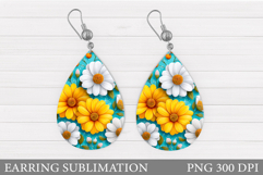 Flowers Teardrop Earring Design. Flowers Earring Sublimation Product Image 1