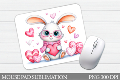 Valentines Bunny Mouse Pad. Cute Bunny Mouse Pad Sublimation Product Image 1