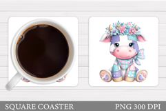 Patchwork Cow Coaster Design. Cute Cow Sublimation Product Image 1