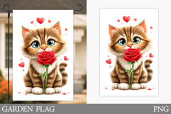 Valentines Cat Garden Flag. Valentines Garden Flag Design Product Image 1