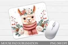 Cute Lama Mouse Pad Design. Christmas Mouse Pad Sublimation Product Image 1