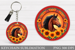 Horse Keychain Sublimation. Horse Flowers Keychain Design Product Image 1
