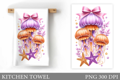 Jellyfish Kitchen Towel. Sea Kitchen Towel Sublimation Product Image 1