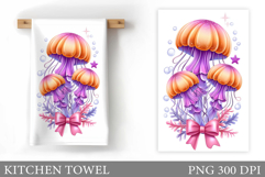 Jellyfish Kitchen Towel Design. Jellyfish Sublimation Product Image 1