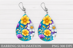 Flowers Teardrop Earring Design. Flowers Earring Sublimation Product Image 1