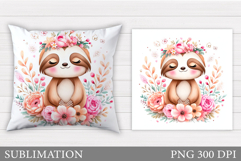 Cute Sloth Pillow Design. Cute Sloth Sublimation Product Image 1