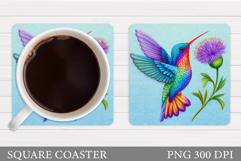Hummingbird Square Coaster. Hummingbird Coaster Sublimation Product Image 1