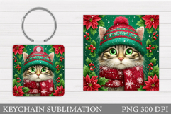 Christmas Cat Keychain. Christmas Keychain Sublimation Product Image 1