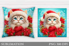 Christmas Cat Pillow Design. Christmas Pillow Sublimation Product Image 1