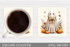 Cute Ghost Coaster Design. Cute Halloween Sublimation Product Image 1