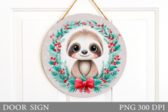 Christmas Sloth Door Sign. Christmas Door Sign Sublimation Product Image 1