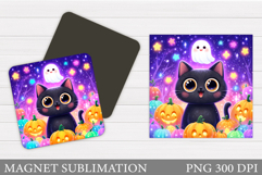 Halloween Cat Magnet Design. Halloween Magnet Sublimation Product Image 1