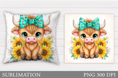 Cute Cow Pillow Design. Cow Flowers Pillow Sublimation Product Image 1