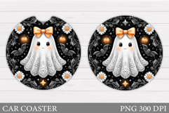 Cute Ghost Car Coaster. Cute Halloween Car Coaster Product Image 1