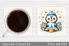 Christmas Penguin Coaster. Christmas Coaster Sublimation Product Image 1