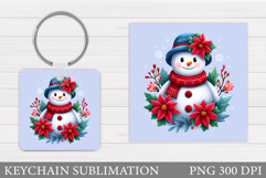 Cute Snowman Keychain Sublimation. Christmas Keychain Design Product Image 1
