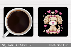 Cute Dog Coaster Sublimation. Valentines Dog Coaster Design Product Image 1