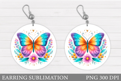 Butterfly Earring Sublimation. Round Earring Butterfly Product Image 1