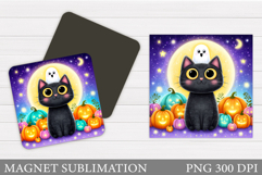 Black Cat Magnet Sublimation. Cat Halloween Magnet Design Product Image 1