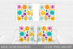 Flowers Mug Sublimation. Floral Mug Wrap Design Product Image 1