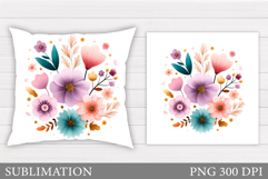 Flowers Pillow Design. Floral Pillow Sublimation Product Image 1