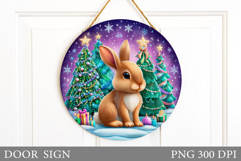 Christmas Bunny Door Sign. Christmas Door Sign Sublimation Product Image 1