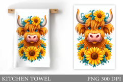 Highland Cow Kitchen Towel. Cow Flowers Kitchen Towel Design Product Image 1