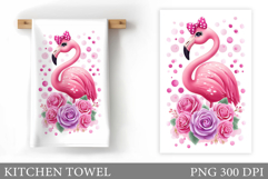 Flamingo Kitchen Towel Design. Flamingo Sublimation Product Image 1