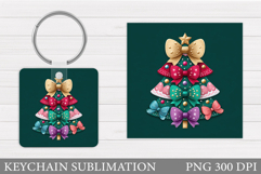 Christmas Tree Keychain. Christmas Round Keychain Design Product Image 1