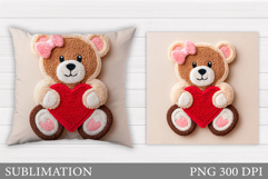Valentines Bear Pillow Design. Valentines Pillow Sublimation Product Image 1