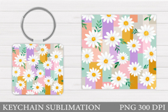 Daisy Flowers Keychain Design. Floral Keychain Sublimation Product Image 1