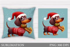 Christmas Dachshund Pillow. Christmas Pillow Sublimation Product Image 1