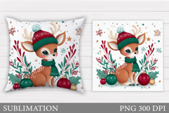 Christmas Deer Pillow Design. Christmas Pillow Sublimation Product Image 1