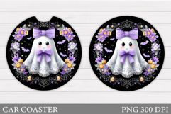 Cute Ghost Car Coaster. Cute Halloween Car Coaster Design Product Image 1