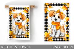 Fall Dog Kitchen Towel. Fall Kitchen Towel Sublimation Product Image 1