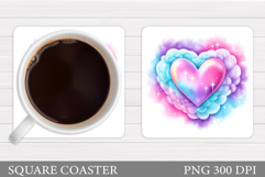 Heart Coaster Sublimation. Valentine Square Coaster Design Product Image 1